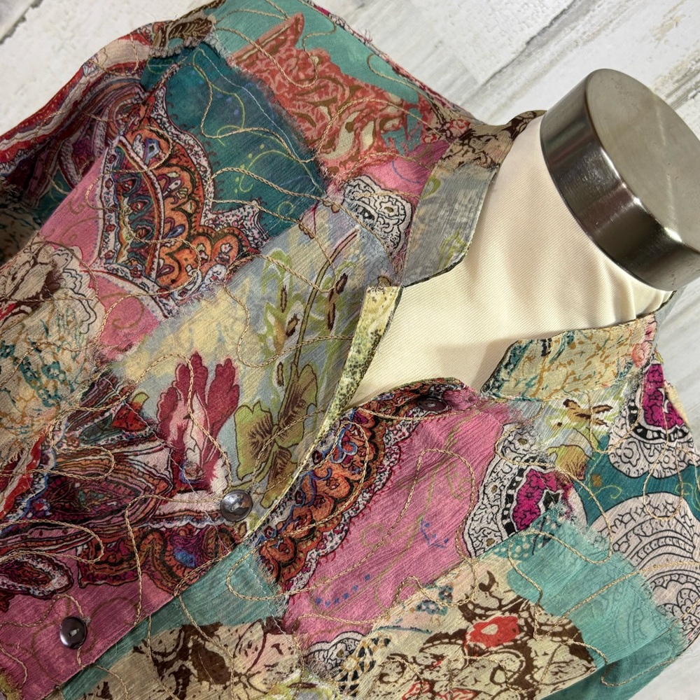 Chico’s Colorful Patchwork Silk Button-Up Jacket‎ - image 2